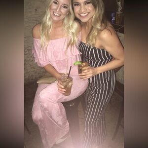 Light pink suede off shoulder jumpsuit worn once!